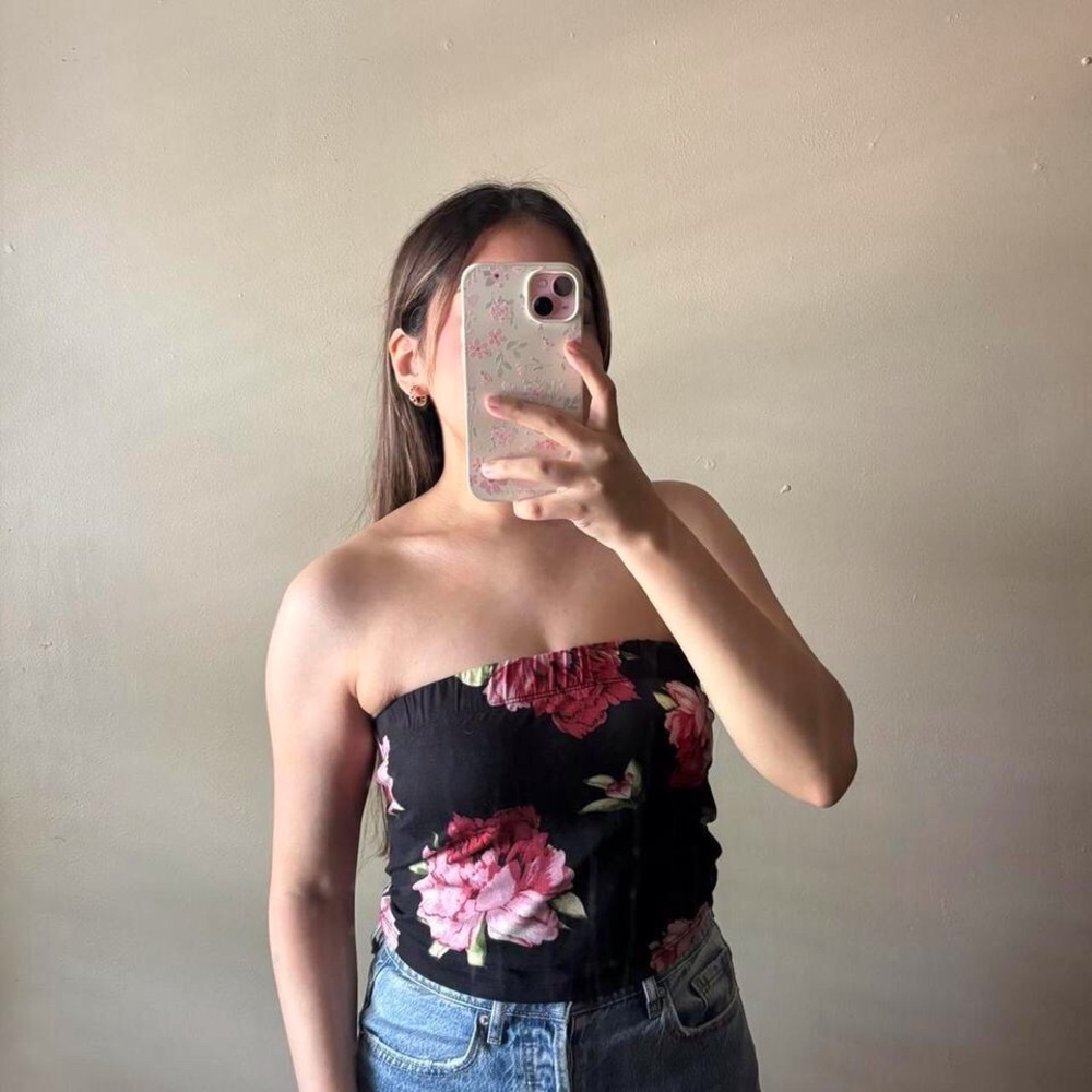 Black Floral Tube Top